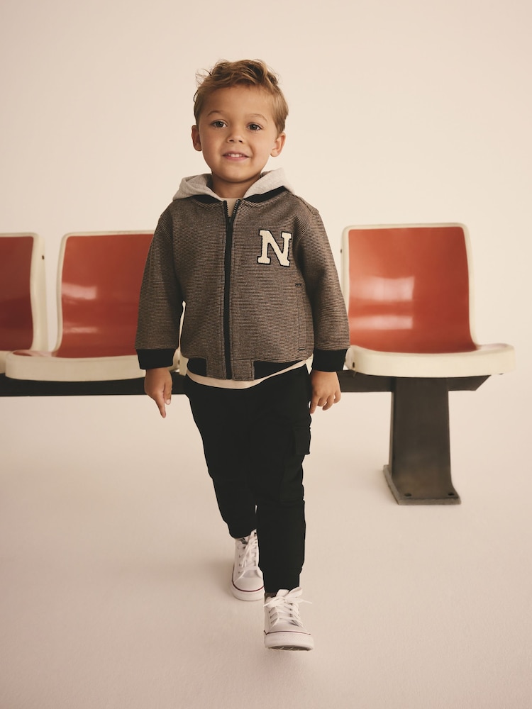 Brown and Black Check Hooded Bomber Jacket & Utility Joggers Set (3mths-7yrs) - Image 1 of 4