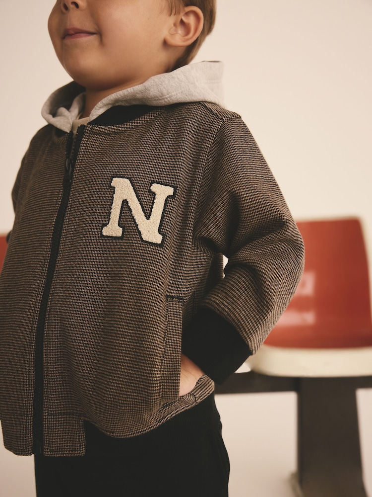 Brown and Black Check Hooded Bomber Jacket & Utility Joggers Set (3mths-7yrs) - Image 4 of 4