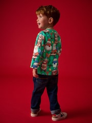 Green Long Sleeve Christmas 100% Cotton T-Shirt (3mths-7yrs) - Image 2 of 7