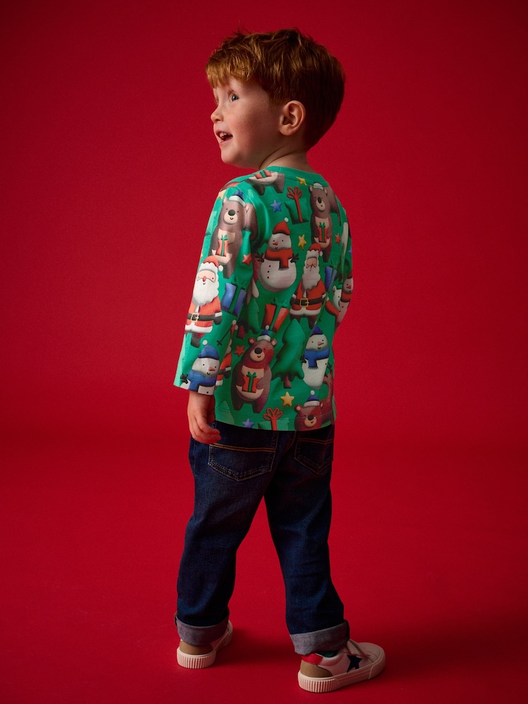 Green Long Sleeve Christmas 100% Cotton T-Shirt (3mths-7yrs) - Image 2 of 7