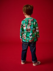 Green Long Sleeve Christmas 100% Cotton T-Shirt (3mths-7yrs) - Image 3 of 7