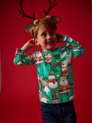 Green Long Sleeve Christmas 100% Cotton T-Shirt (3mths-7yrs) - Image 4 of 7