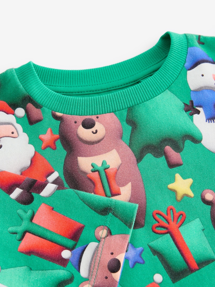 Green Long Sleeve Christmas 100% Cotton T-Shirt (3mths-7yrs) - Image 7 of 7