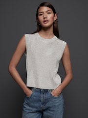 Silver Sparkle Sleeveless Knitted Vest Tank Top - Image 1 of 7