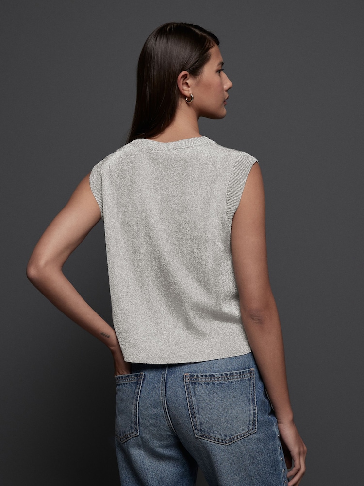 Silver Sparkle Sleeveless Knitted Vest Tank Top - Image 2 of 7