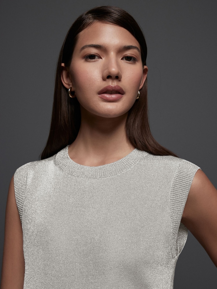 Silver Sparkle Sleeveless Knitted Vest Tank Top - Image 3 of 7