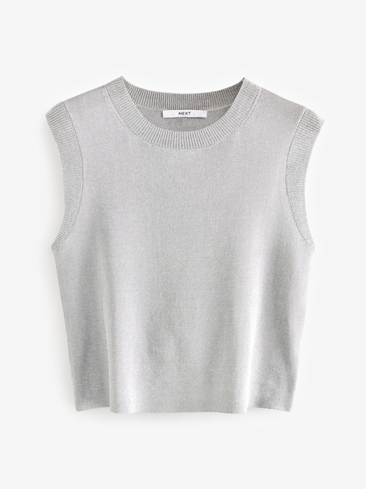 Silver Sparkle Sleeveless Knitted Vest Tank Top - Image 4 of 7