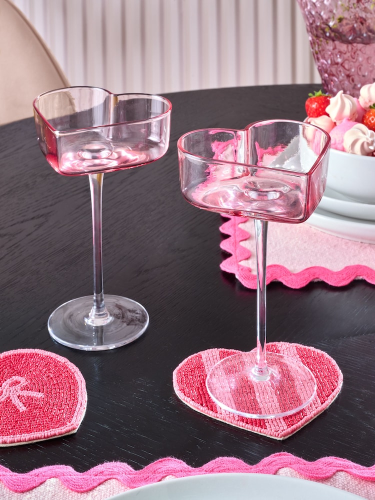 Set of 2 Pink Heart Champagne Saucer - Image 2 of 4