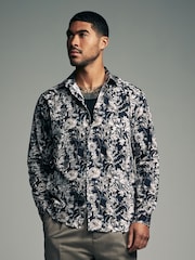 Black Mono Regular Fit Kew Collection 100% Cotton Floral Long Sleeve Single Cuff Shirt - Image 1 of 6