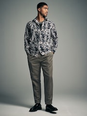 Black Mono Regular Fit Kew Collection 100% Cotton Floral Long Sleeve Single Cuff Shirt - Image 2 of 6