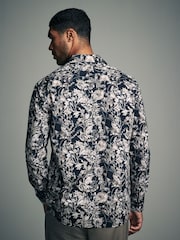 Black Mono Regular Fit Kew Collection 100% Cotton Floral Long Sleeve Single Cuff Shirt - Image 3 of 6
