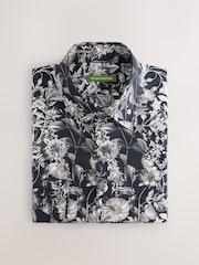 Black Mono Regular Fit Kew Collection 100% Cotton Floral Long Sleeve Single Cuff Shirt - Image 4 of 6