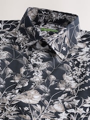 Black Mono Regular Fit Kew Collection 100% Cotton Floral Long Sleeve Single Cuff Shirt - Image 5 of 6