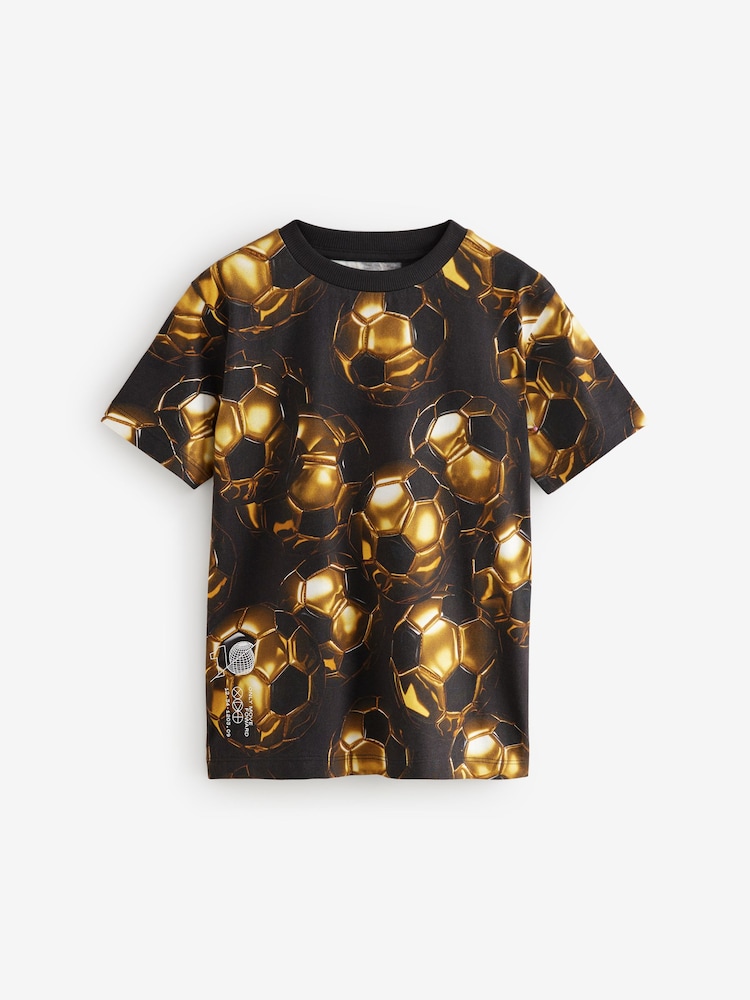Black/Gold Football Short Sleeve Graphic T-Shirt (3-16yrs) - Image 1 of 4