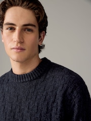 Charcoal Grey Regular Fit Textured Crew Jumper with Wool - Image 1 of 8