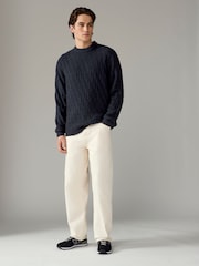 Charcoal Grey Regular Fit Textured Crew Jumper with Wool - Image 2 of 8
