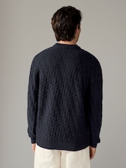 Charcoal Grey Regular Fit Textured Crew Jumper with Wool - Image 3 of 8