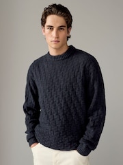 Charcoal Grey Regular Fit Textured Crew Jumper with Wool - Image 4 of 8