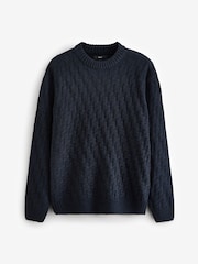 Charcoal Grey Regular Fit Textured Crew Jumper with Wool - Image 6 of 8