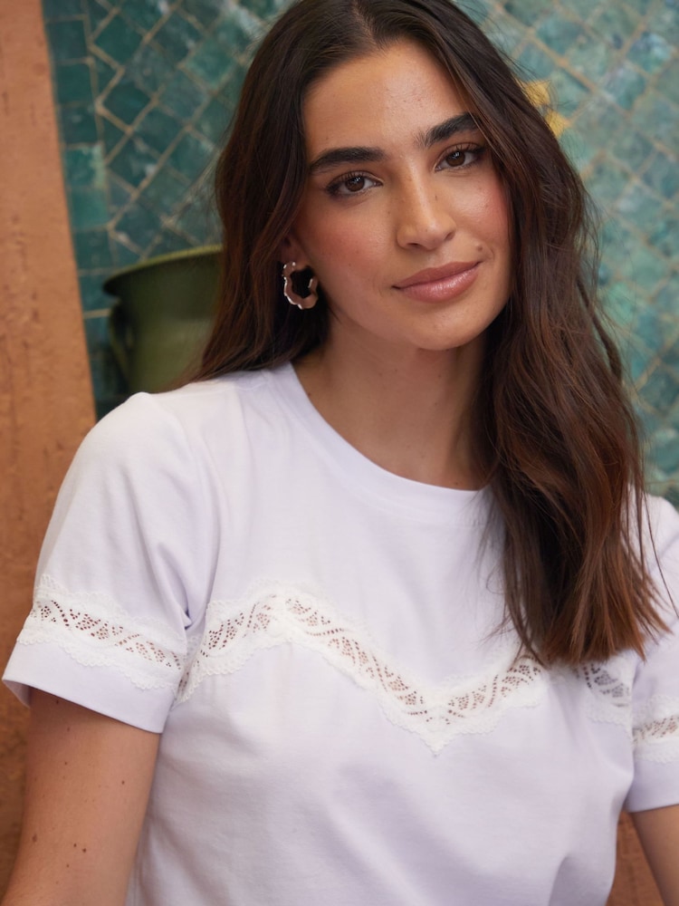 Threadbare White Lace Detail 100% Cotton T-Shirt - Image 4 of 4