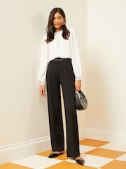 Love & Roses Black Belted Petite High Waist Wide Leg Tailored Trousers - Image 4 of 4