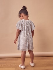 Pink Bow Sequin Party Angel Sleeve Dress (6mths-10yrs) - Image 3 of 7