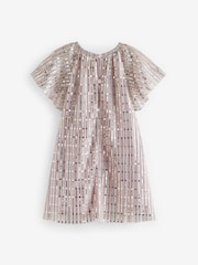 Pink Bow Sequin Party Angel Sleeve Dress (6mths-10yrs) - Image 6 of 7