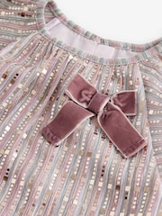 Pink Bow Sequin Party Angel Sleeve Dress (6mths-10yrs) - Image 7 of 7