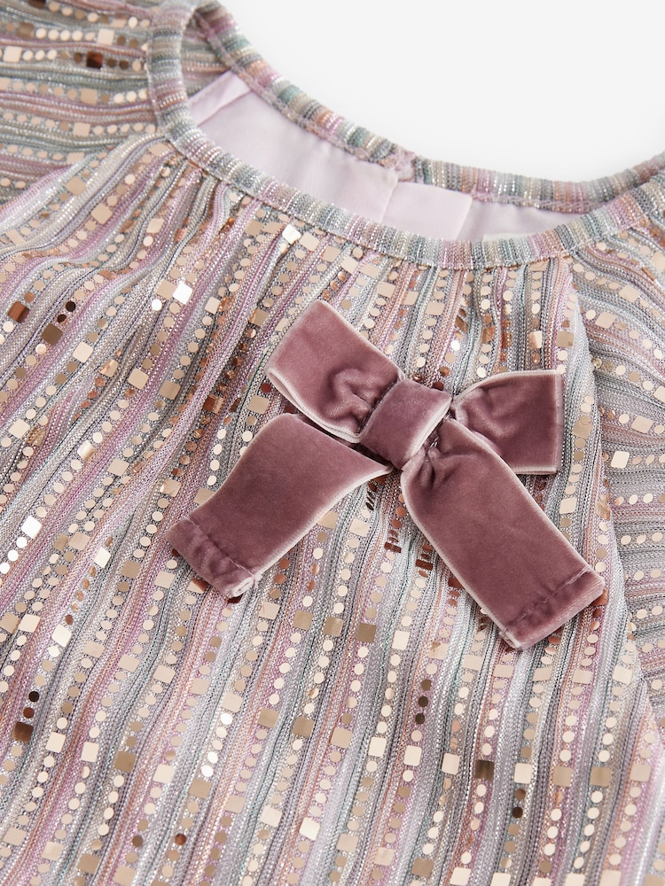 Pink Bow Sequin Party Angel Sleeve Dress (6mths-10yrs) - Image 7 of 7
