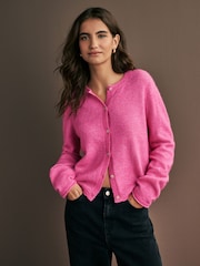 Pink Bright Soft Touch Button Through Knitted Cardigan with Alpaca - Image 1 of 7