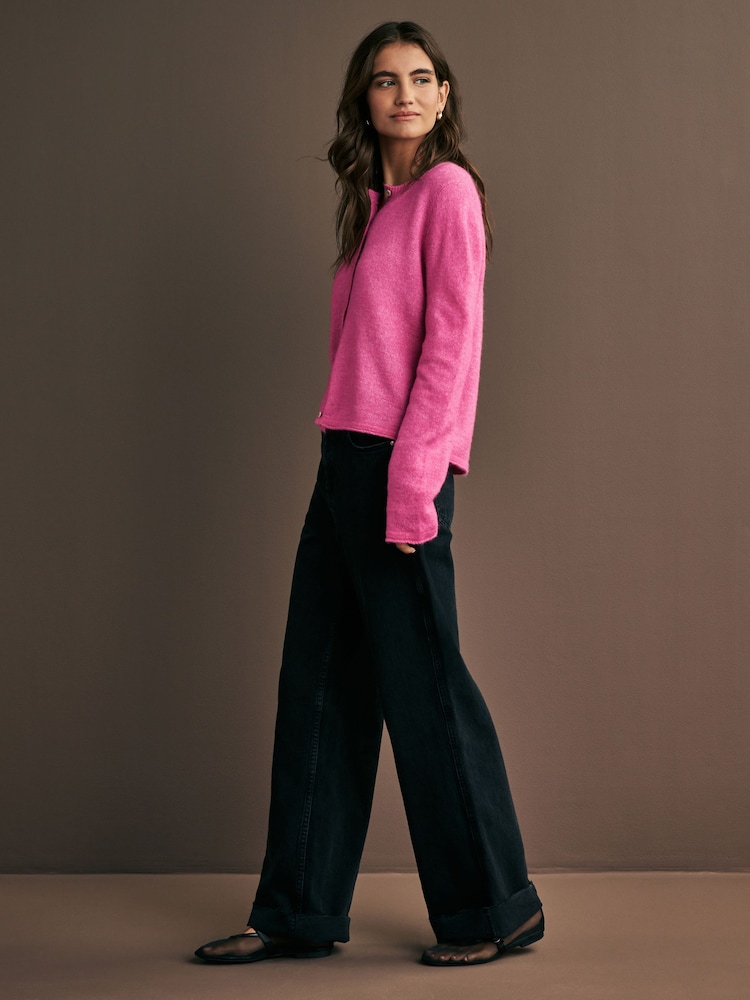 Pink Bright Soft Touch Button Through Knitted Cardigan with Alpaca - Image 2 of 7