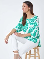 Roman Green Textured Paisley Print Tunic Top - Image 1 of 5