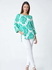 Roman Green Textured Paisley Print Tunic Top - Image 2 of 5