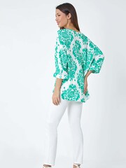 Roman Green Textured Paisley Print Tunic Top - Image 3 of 5