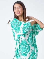 Roman Green Textured Paisley Print Tunic Top - Image 4 of 5