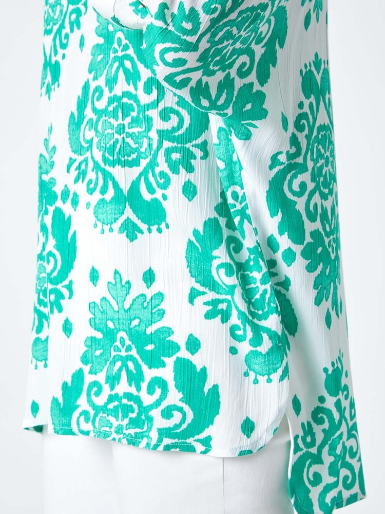 Roman Green Textured Paisley Print Tunic Top - Image 5 of 5
