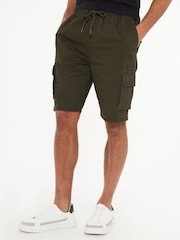 Threadbare Khaki Cotton Jogger Style Cargo Shorts With Stretch - Image 1 of 4