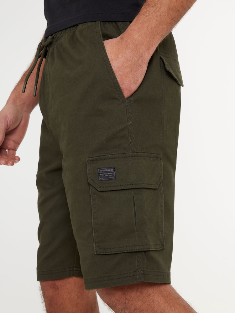Threadbare Khaki Cotton Jogger Style Cargo Shorts With Stretch - Image 4 of 4