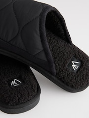 Black Quilted Borg Lined Mule Slippers - Image 3 of 5