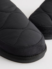 Black Quilted Borg Lined Mule Slippers - Image 4 of 5
