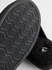 Black Quilted Borg Lined Mule Slippers - Image 5 of 5