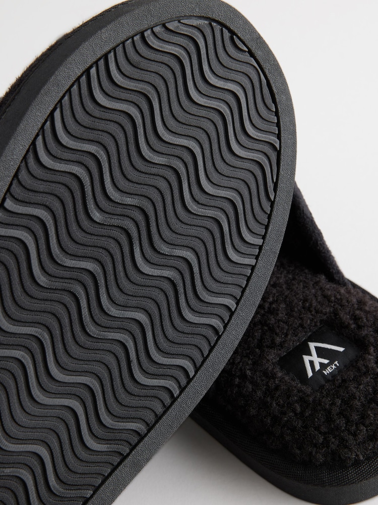 Black Quilted Borg Lined Mule Slippers - Image 5 of 5
