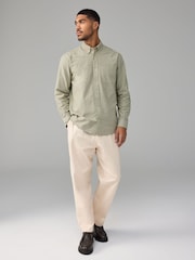 Green Brushed 100% Cotton Oxford Long Sleeve Shirt - Image 3 of 8