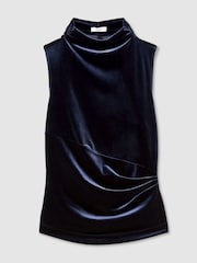 أزرق داكن - رداء عُلوي Remi مخملي بلا أكمام بياقة طويلة من Reiss - Image 2 of 6