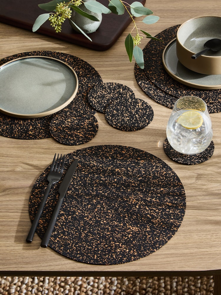 Set of 4 Natural/Black Cork Placemats and Coasters - Image 1 of 4