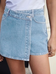 Threadbare Light Wash Wrap Front 100% Cotton Denim Skort - Image 4 of 5