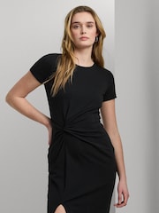 Lauren Ralph Lauren Syproah Jersey Twist Front Midi Black Dress - Image 3 of 9