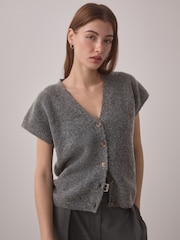 Charcoal Grey Bouclé Knit Waistcoat - Image 1 of 7