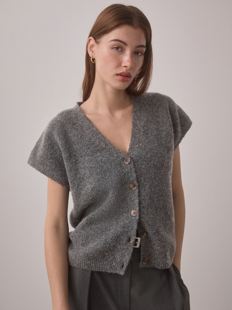 Charcoal Grey Bouclé Knit Waistcoat - Image 1 of 7