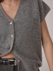 Charcoal Grey Bouclé Knit Waistcoat - Image 7 of 7